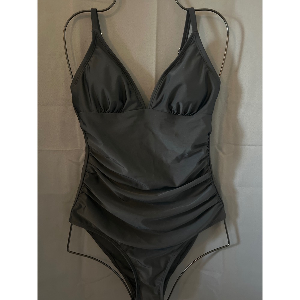 Cupshe Black Ruched V-Neck One-Piece Swimsuit Adjustable Straps